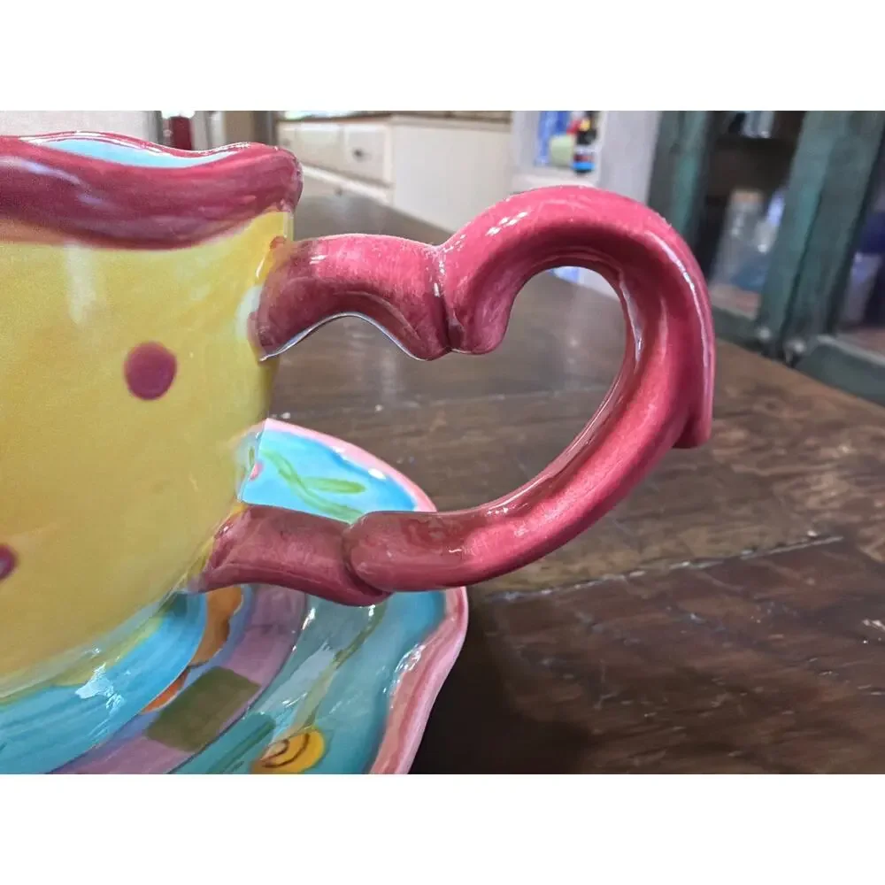 Certified International CIC Floral Cup Saucer Set Colorful Whimsical Ceramic